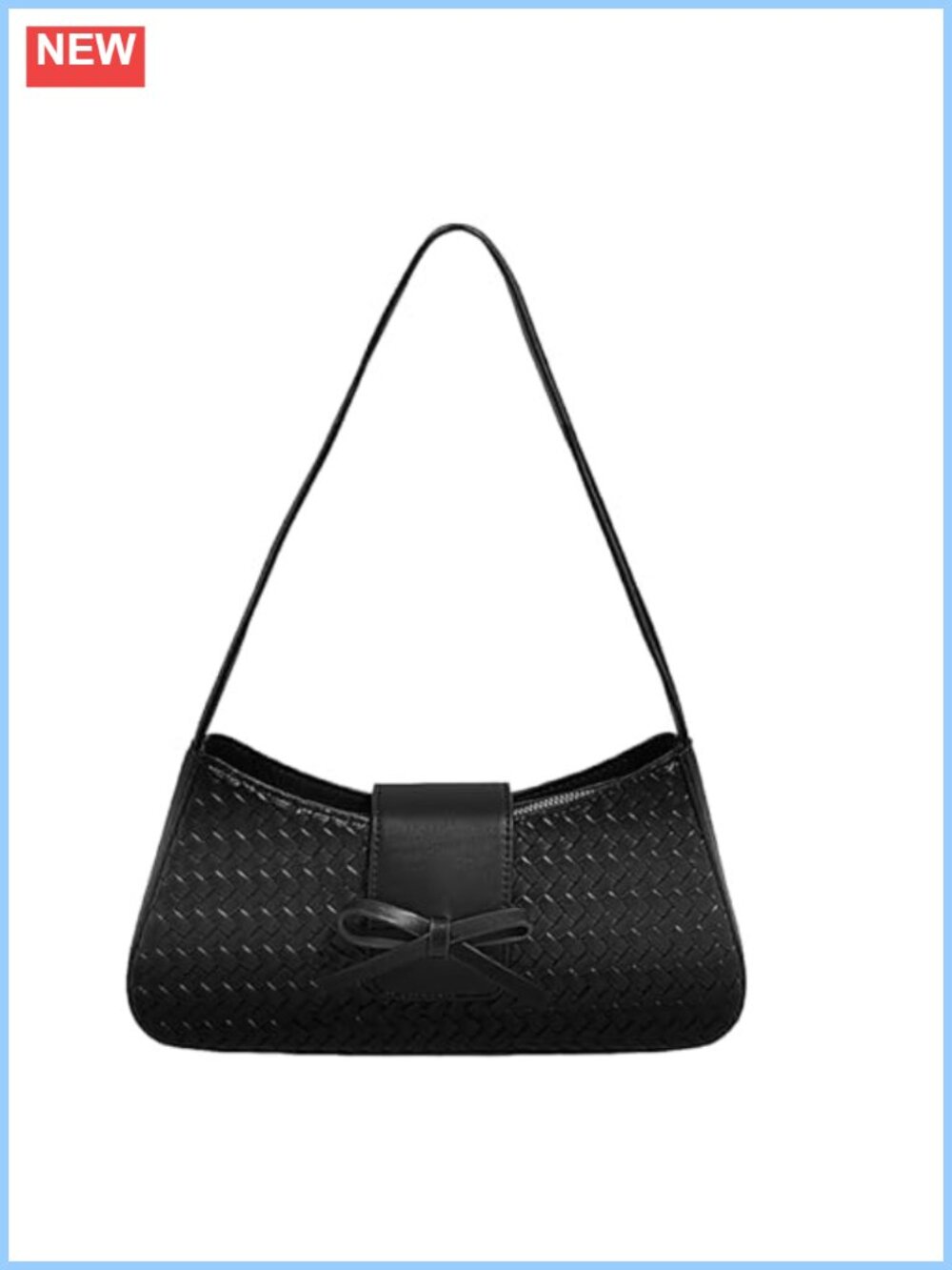 Woven Shoulder Bag PU Leather Hobo Handbag Bow Underarm Purse Clutch